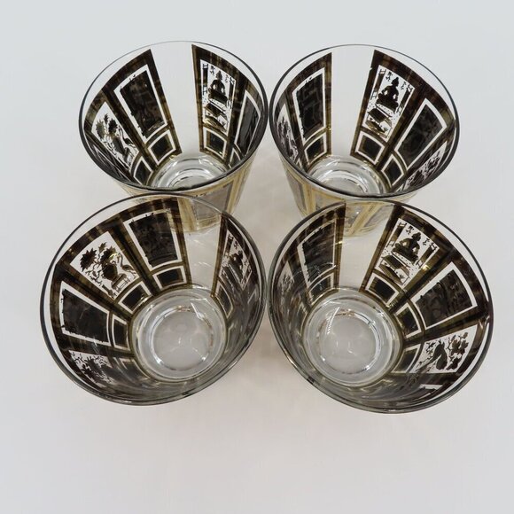Culver 4 Chinoiserie Oriental Gold Leaf MCM Asian Themed Cocktail Glasses VTG - Picture 8 of 10
